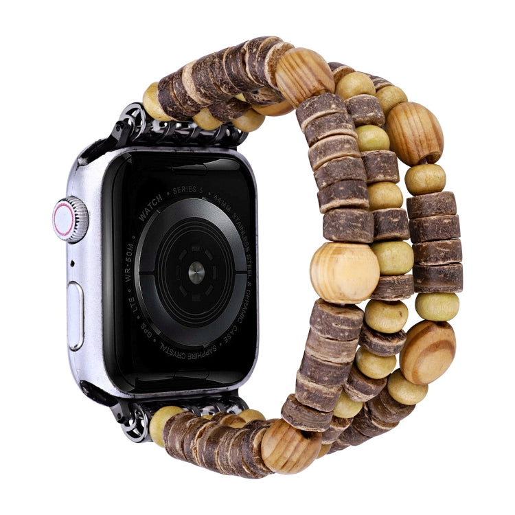 Wood Beads Watch Band For Apple Watch Series 9&8&7 41mm / SE 3&SE 2&6&SE&5&4 40mm / 3&2&1 38mm(3-row Beads) by bashfashion