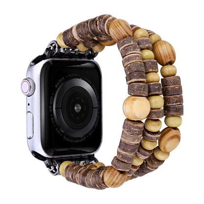 Wood Beads Watch Band For Apple Watch Series 9&8&7 41mm / SE 3&SE 2&6&SE&5&4 40mm / 3&2&1 38mm(3-row Beads) by bashfashion