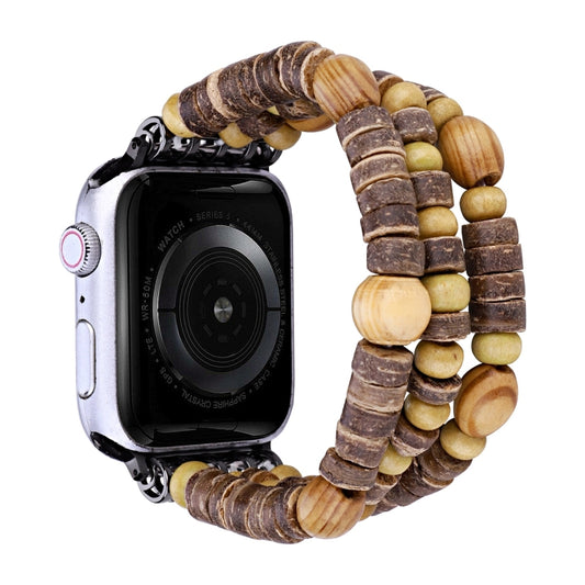 Wood Beads Watch Band For Apple Watch Series 9&8&7 41mm / SE 3&SE 2&6&SE&5&4 40mm / 3&2&1 38mm(3-row Beads) by bashfashion