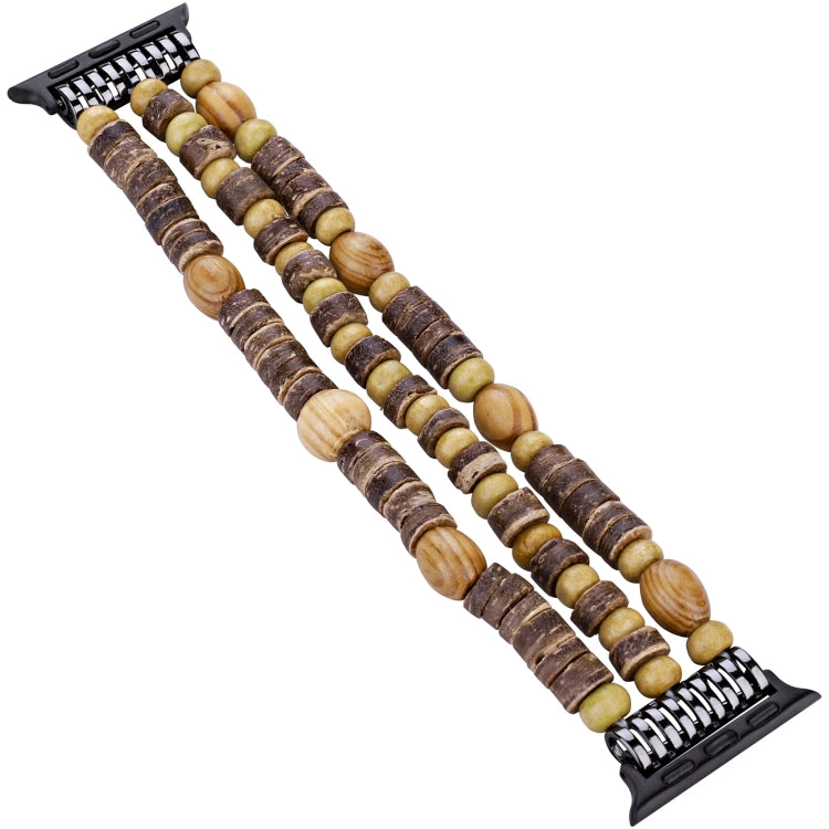 Wood Beads Watch Band For Apple Watch Series 9&8&7 41mm / SE 3&SE 2&6&SE&5&4 40mm / 3&2&1 38mm(3-row Beads) by bashfashion