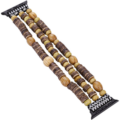Wood Beads Watch Band For Apple Watch Series 9&8&7 41mm / SE 3&SE 2&6&SE&5&4 40mm / 3&2&1 38mm(3-row Beads) by bashfashion