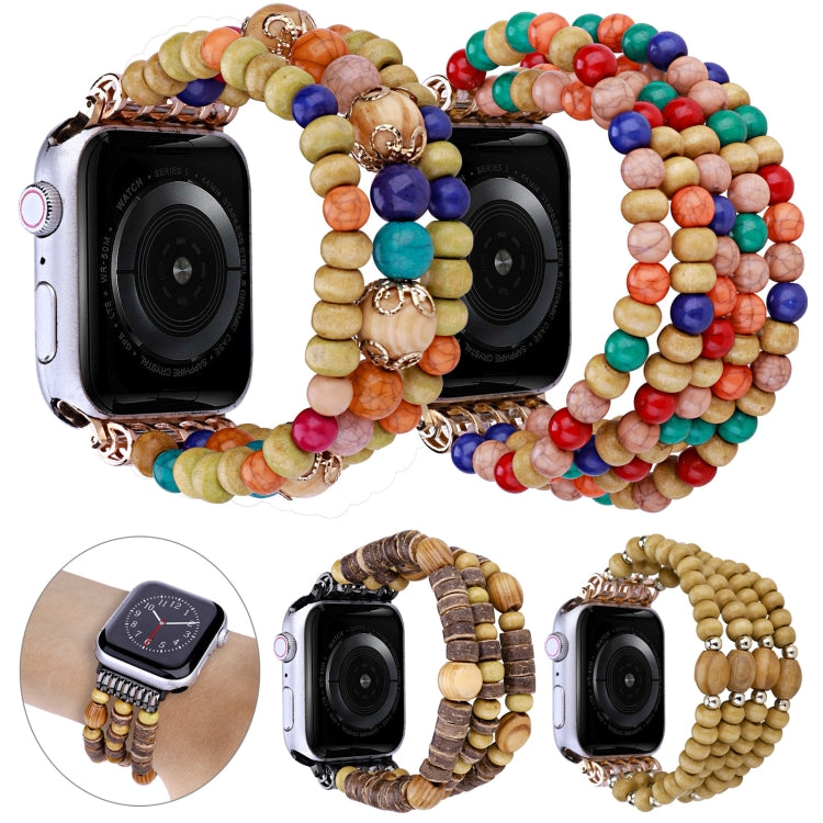 Wood Beads Watch Band For Apple Watch Series 9&8&7 41mm / SE 3&SE 2&6&SE&5&4 40mm / 3&2&1 38mm(3-row Beads) by bashfashion