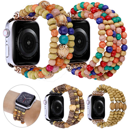 Wood Beads Watch Band For Apple Watch Series 9&8&7 41mm / SE 3&SE 2&6&SE&5&4 40mm / 3&2&1 38mm(3-row Beads) by bashfashion
