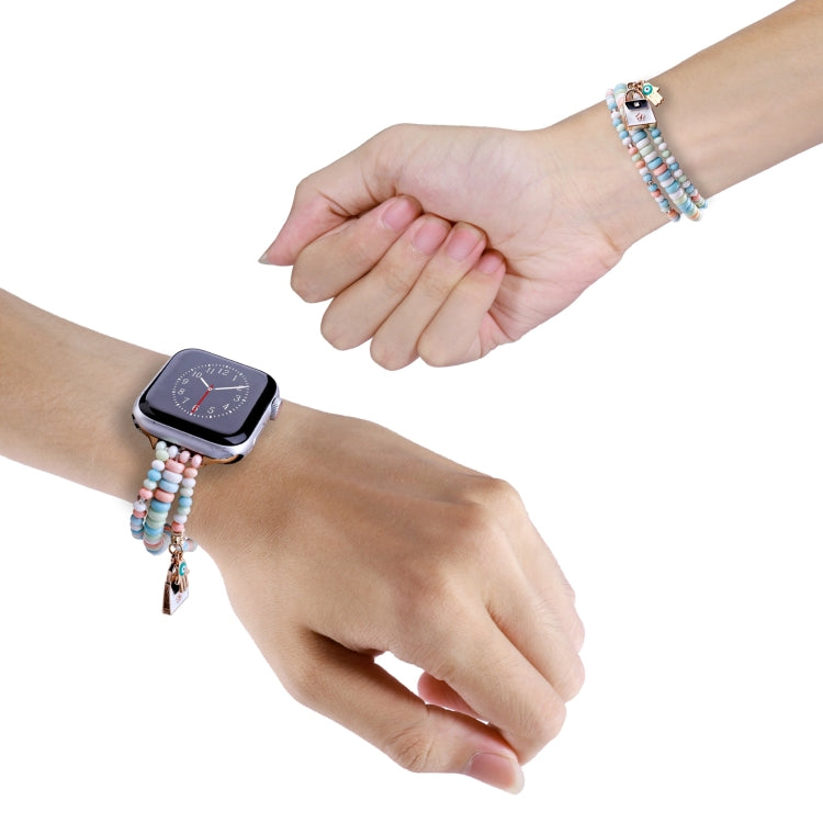 3-row Beads Watch Band For Apple Watch Series 9&8&7 41mm / SE 3&SE 2&6&SE&5&4 40mm / 3&2&1 38mm(Pink) by bashfashion