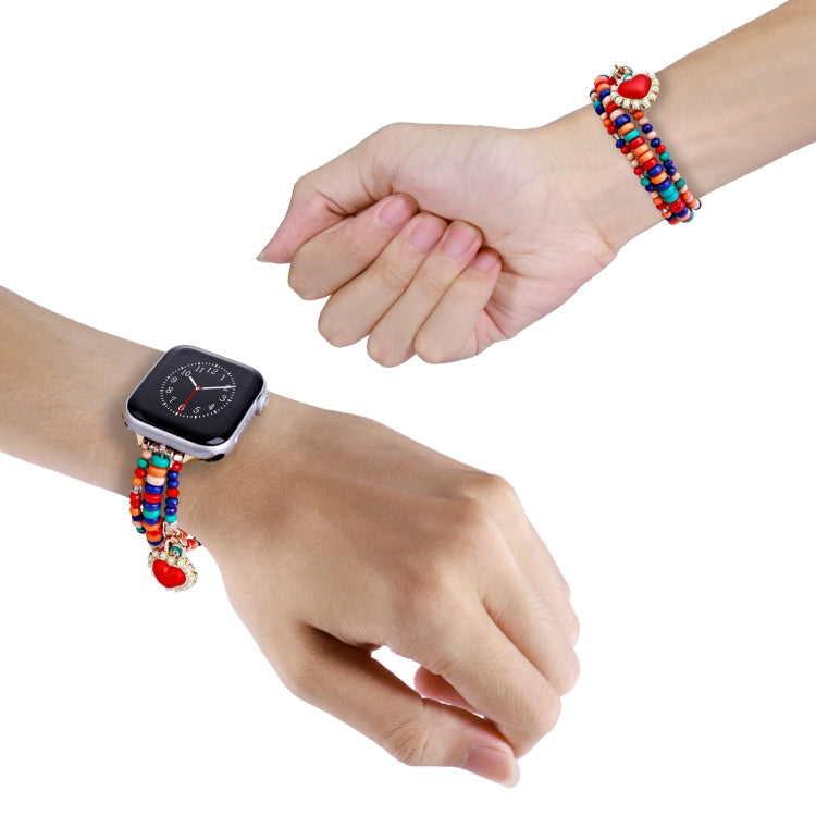3-row Beads Watch Band For Apple Watch Series 9&8&7 41mm / SE 3&SE 2&6&SE&5&4 40mm / 3&2&1 38mm(Red) by bashfashion