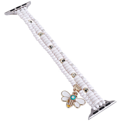 3-row Beads Watch Band For Apple Watch Series 9&8&7 41mm / SE 3&SE 2&6&SE&5&4 40mm / 3&2&1 38mm(White) by bashfashion
