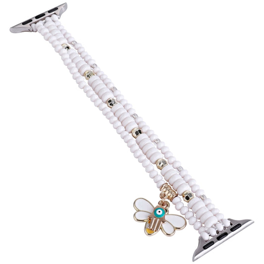 3-row Beads Watch Band For Apple Watch Series 9&8&7 41mm / SE 3&SE 2&6&SE&5&4 40mm / 3&2&1 38mm(White) by bashfashion
