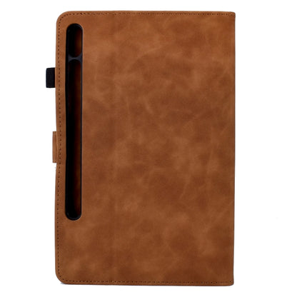 For Samsung Galaxy Tab S7 / S8 Peony Butterfly Embossed Leather Smart Tablet Case(Brown) by bashfashion