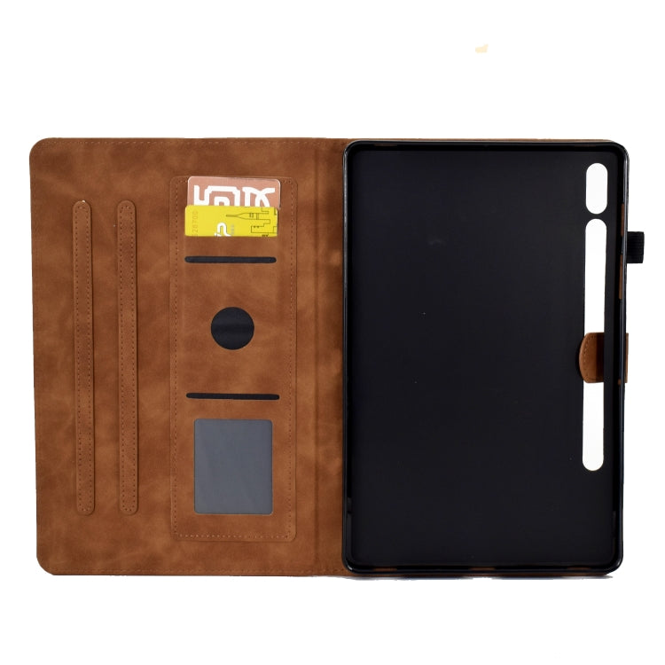 For Samsung Galaxy Tab S7 / S8 Peony Butterfly Embossed Leather Smart Tablet Case(Brown) by bashfashion