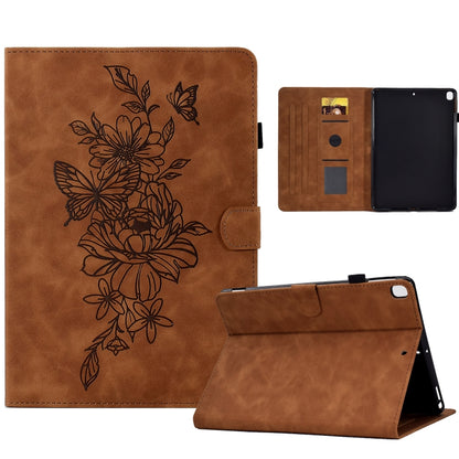 For Samsung Galaxy Tab A7 10.4 2020 T500 Peony Butterfly Embossed Leather Smart Tablet Case(Brown) by bashfashion