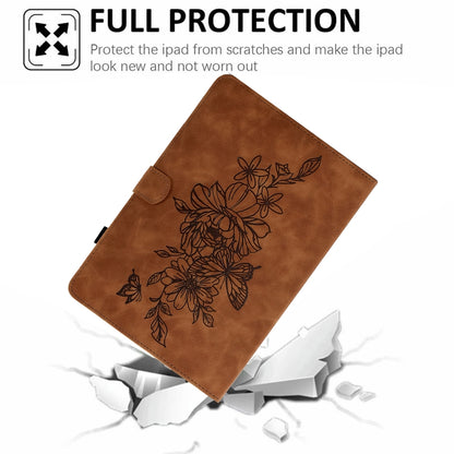 For Samsung Galaxy Tab A7 10.4 2020 T500 Peony Butterfly Embossed Leather Smart Tablet Case(Brown) by bashfashion