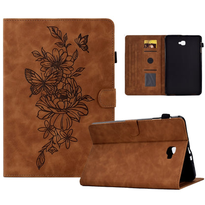 For Samsung Galaxy Tab A 10.1 2016 T580 Peony Butterfly Embossed Leather Smart Tablet Case(Brown) by bashfashion