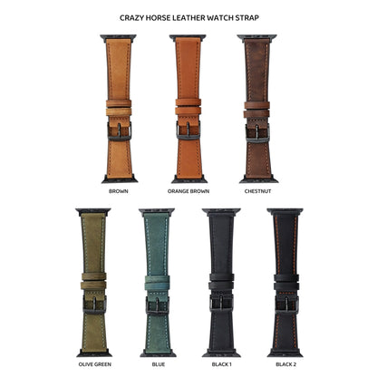 Crazy Horse Genuine Leather Watch Band For Apple Watch Series 9&8&7 41mm / SE 3&SE 2&6&SE&5&4 40mm / 3&2&1 38mm(Brown) by bashfashion