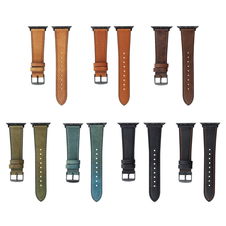 Crazy Horse Genuine Leather Watch Band For Apple Watch Series 9&8&7 41mm / SE 3&SE 2&6&SE&5&4 40mm / 3&2&1 38mm(Olive Green) by bashfashion