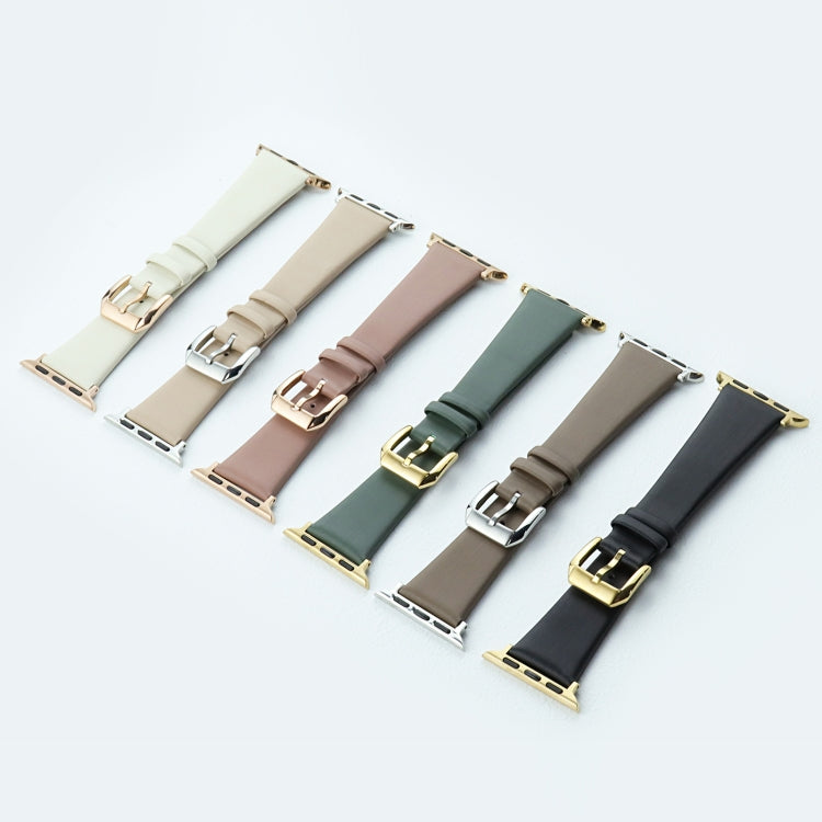 Silk Leather Watch Band For Apple Watch Series 9&8&7 41mm / SE 3&SE 2&6&SE&5&4 40mm / 3&2&1 38mm(Apricot) by bashfashion