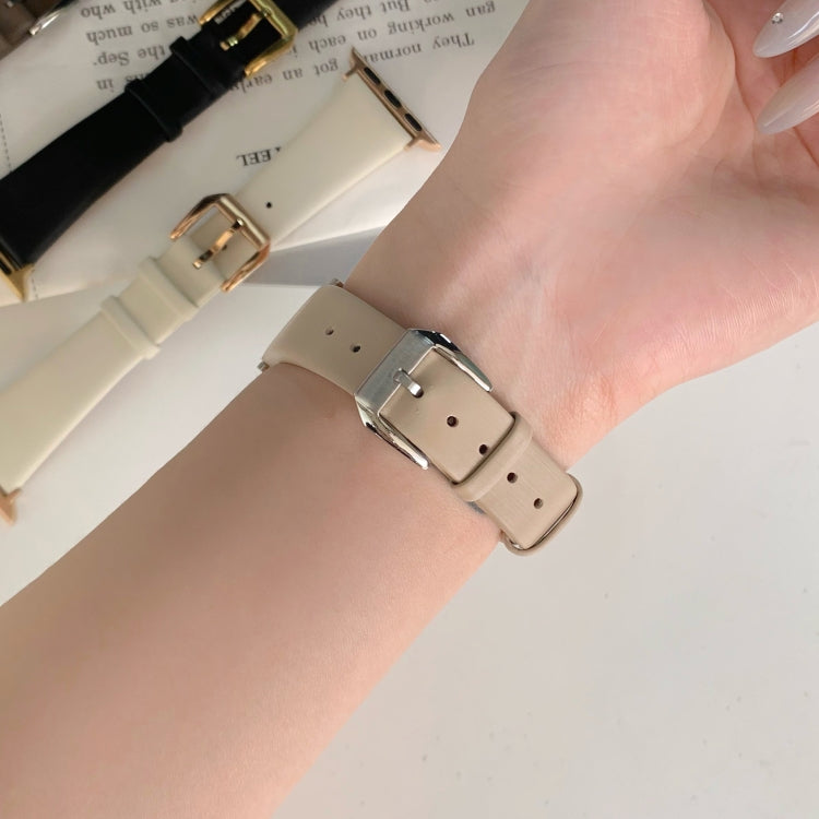 Silk Leather Watch Band For Apple Watch Series 9&8&7 41mm / SE 3&SE 2&6&SE&5&4 40mm / 3&2&1 38mm(Brown) by bashfashion