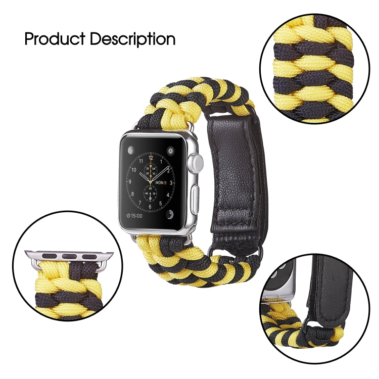 Paracord Plain Weave Hook And Loop Fastener Nylon Watch Band For Apple Watch Series 9&8&7 41mm / SE 3&SE 2&6&SE&5&4 40mm / 3&2&1 38mm(Yellow) by bashfashion