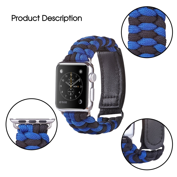 Paracord Plain Weave Hook And Loop Fastener Nylon Watch Band For Apple Watch Series 9&8&7 41mm / SE 3&SE 2&6&SE&5&4 40mm / 3&2&1 38mm(Blue) by bashfashion