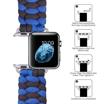 Paracord Plain Weave Hook And Loop Fastener Nylon Watch Band For Apple Watch Series 9&8&7 41mm / SE 3&SE 2&6&SE&5&4 40mm / 3&2&1 38mm(Blue) by bashfashion