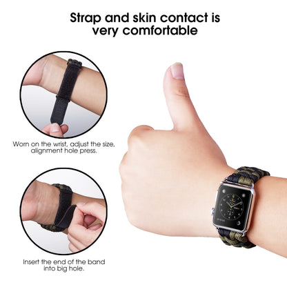 Paracord Plain Weave Hook And Loop Fastener Nylon Watch Band For Apple Watch Series 9&8&7 41mm / SE 3&SE 2&6&SE&5&4 40mm / 3&2&1 38mm(Green) by bashfashion