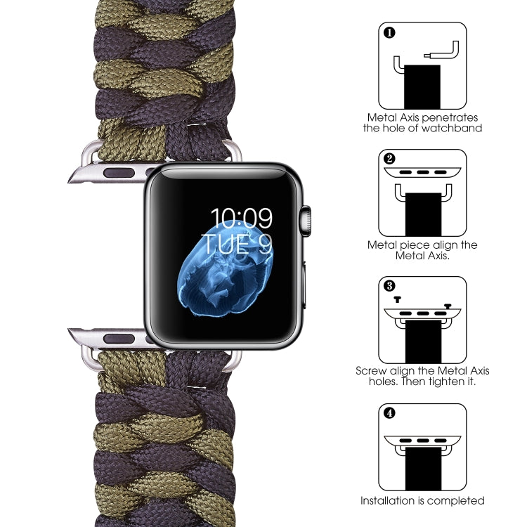 Paracord Plain Weave Hook And Loop Fastener Nylon Watch Band For Apple Watch Series 9&8&7 41mm / SE 3&SE 2&6&SE&5&4 40mm / 3&2&1 38mm(Green) by bashfashion