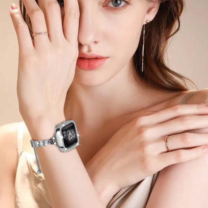 Full Diamond Crown Metal Watch Band For Apple Watch Series 8&7 45mm / SE 2&6&SE&5&4 44mm / 3&2&1 42mm(Silver) by bashfashion