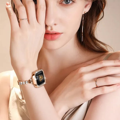 Full Diamond Crown Metal Watch Band For Apple Watch Series 8&7 41mm / SE 2&6&SE&5&4 40mm / 3&2&1 38mm(Rose Gold) by bashfashion