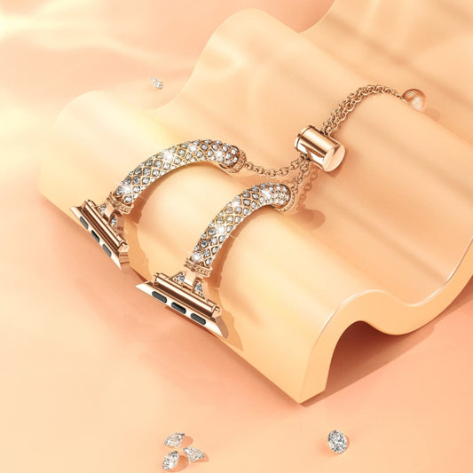 Full Diamond Metal Bracelet Watch Band For Apple Watch Series 8&7 45mm / SE 2&6&SE&5&4 44mm / 3&2&1 42mm(Rose Gold) by bashfashion