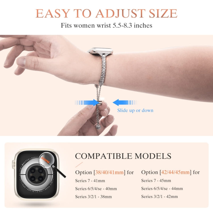 Full Diamond Metal Bracelet Watch Band For Apple Watch Series 8&7 41mm / SE 2&6&SE&5&4 40mm / 3&2&1 38mm(Silver) by bashfashion