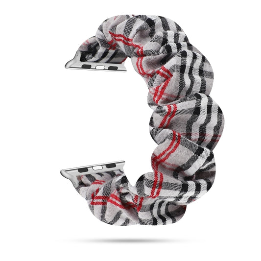 For Apple Watch Series 9&8&7 41mm / SE 3&SE 2&6&SE&5&4 40mm / 3&2&1 38mm Cloth + Stainless Steel Hair Ring Watch Band(Gray Grid) by bashfashion