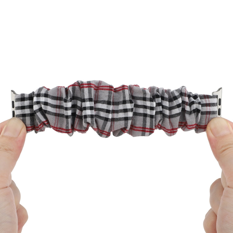 For Apple Watch Series 9&8&7 41mm / SE 3&SE 2&6&SE&5&4 40mm / 3&2&1 38mm Cloth + Stainless Steel Hair Ring Watch Band(Gray Grid) by bashfashion