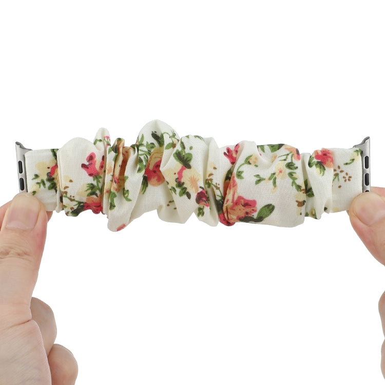 For Apple Watch Series 9&8&7 41mm / SE 3&SE 2&6&SE&5&4 40mm / 3&2&1 38mm Cloth + Stainless Steel Hair Ring Watch Band(Flowers) by bashfashion