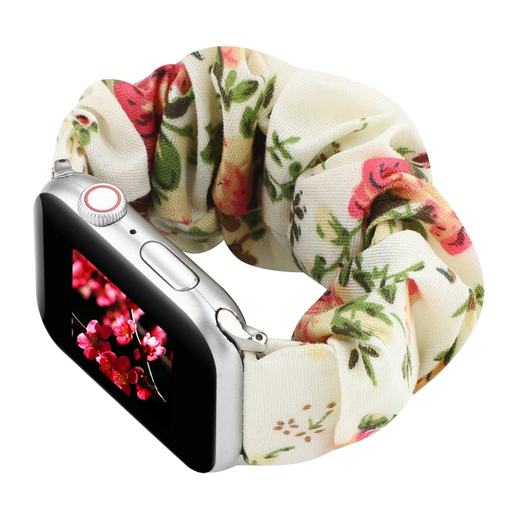 For Apple Watch Series 9&8&7 41mm / SE 3&SE 2&6&SE&5&4 40mm / 3&2&1 38mm Cloth + Stainless Steel Hair Ring Watch Band(Flowers) by bashfashion
