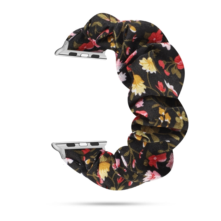 For Apple Watch Series 9&8&7 41mm / SE 3&SE 2&6&SE&5&4 40mm / 3&2&1 38mm Cloth + Stainless Steel Hair Ring Watch Band(Small Floral) by bashfashion
