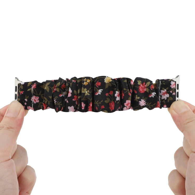 For Apple Watch Series 9&8&7 41mm / SE 3&SE 2&6&SE&5&4 40mm / 3&2&1 38mm Cloth + Stainless Steel Hair Ring Watch Band(Small Floral) by bashfashion