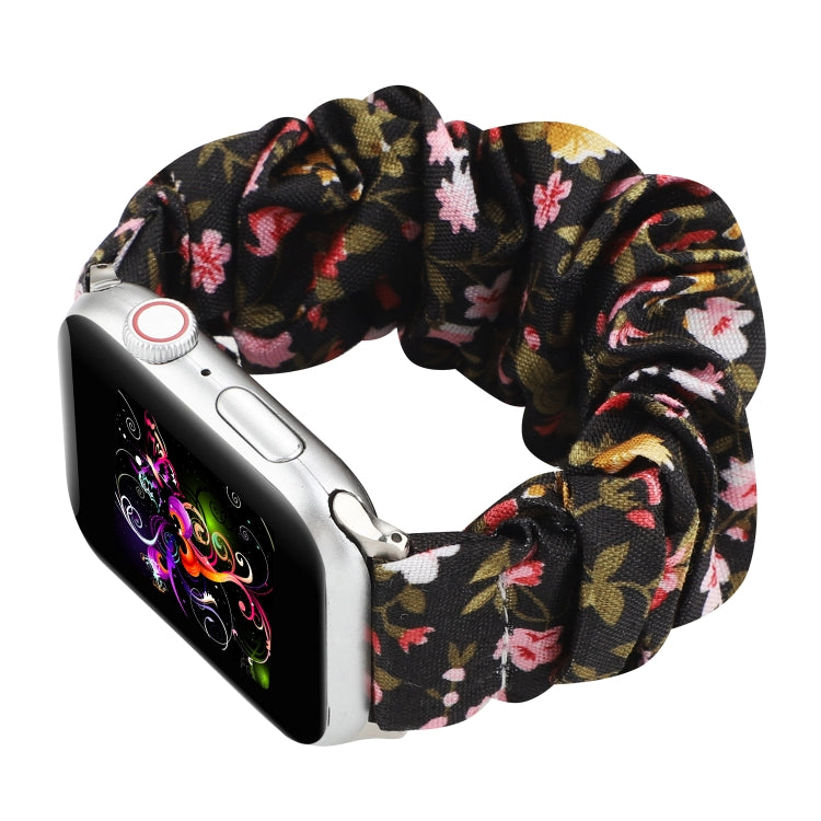 For Apple Watch Series 9&8&7 41mm / SE 3&SE 2&6&SE&5&4 40mm / 3&2&1 38mm Cloth + Stainless Steel Hair Ring Watch Band(Small Floral) by bashfashion