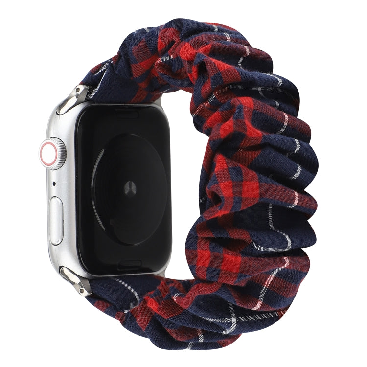 For Apple Watch Series 7 45mm / 6 & SE & 5 & 4 44mm / 3 & 2 & 1 42mm Cloth + Stainless Steel Hair Ring Watch Band(Red Blue Grid) by bashfashion