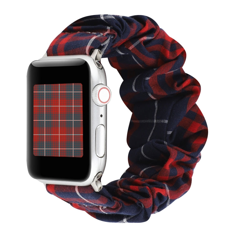 For Apple Watch Series 7 45mm / 6 & SE & 5 & 4 44mm / 3 & 2 & 1 42mm Cloth + Stainless Steel Hair Ring Watch Band(Red Blue Grid) by bashfashion