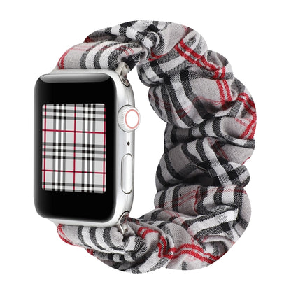 For Apple Watch Series 7 45mm / 6 & SE & 5 & 4 44mm / 3 & 2 & 1 42mm Cloth + Stainless Steel Hair Ring Watch Band(Gray Grid) by bashfashion