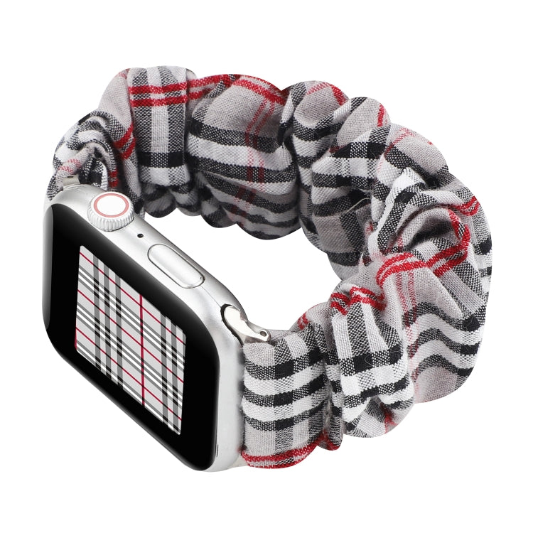 For Apple Watch Series 7 45mm / 6 & SE & 5 & 4 44mm / 3 & 2 & 1 42mm Cloth + Stainless Steel Hair Ring Watch Band(Gray Grid) by bashfashion