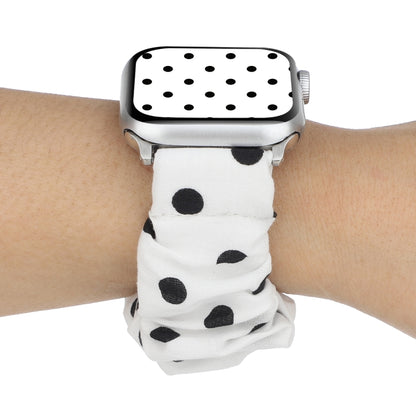 For Apple Watch Series 7 45mm / 6 & SE & 5 & 4 44mm / 3 & 2 & 1 42mm Cloth + Stainless Steel Hair Ring Watch Band(White Spot) by bashfashion