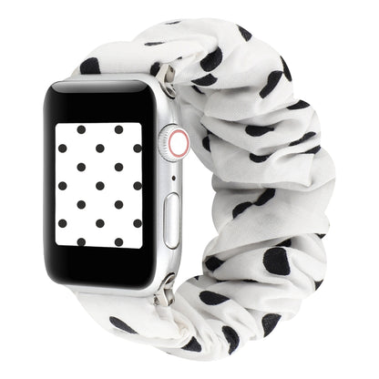 For Apple Watch Series 7 45mm / 6 & SE & 5 & 4 44mm / 3 & 2 & 1 42mm Cloth + Stainless Steel Hair Ring Watch Band(White Spot) by bashfashion
