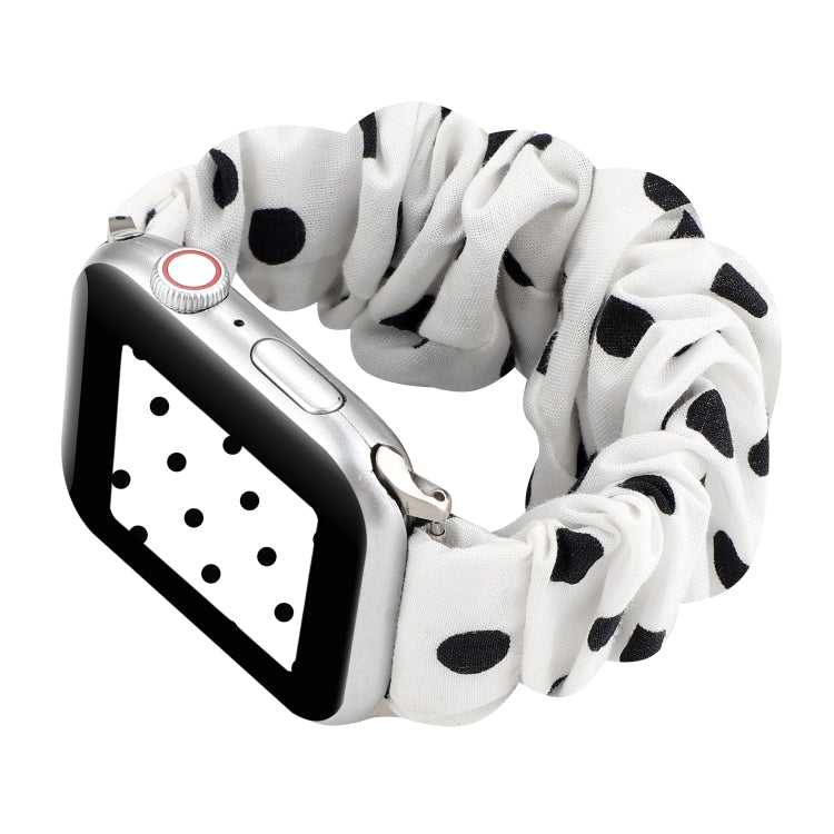 For Apple Watch Series 7 45mm / 6 & SE & 5 & 4 44mm / 3 & 2 & 1 42mm Cloth + Stainless Steel Hair Ring Watch Band(White Spot) by bashfashion