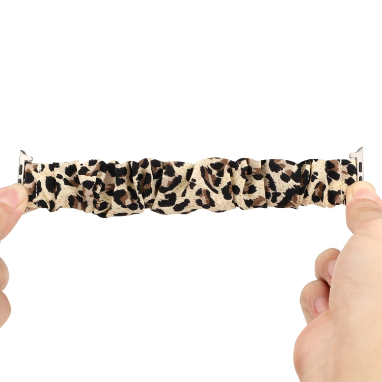 For Apple Watch Series 9&8&7 41mm / SE 3&SE 2&6&SE&5&4 40mm / 3&2&1 38mm Cloth + Stainless Steel Hair Ring Watch Band(Leopard Print) by bashfashion