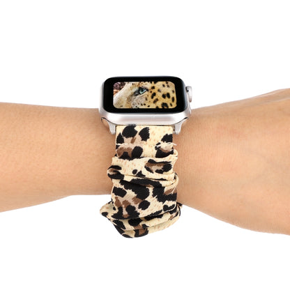 For Apple Watch Series 9&8&7 41mm / SE 3&SE 2&6&SE&5&4 40mm / 3&2&1 38mm Cloth + Stainless Steel Hair Ring Watch Band(Leopard Print) by bashfashion