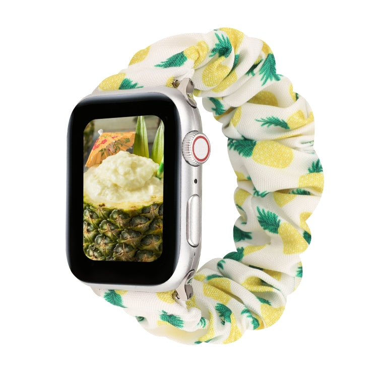 For Apple Watch Series 7 41mm / 6 & SE & 5 & 4 40mm / 3 & 2 & 1 38mm Cloth + Stainless Steel Hair Ring Watch Band(Pineapple) by bashfashion
