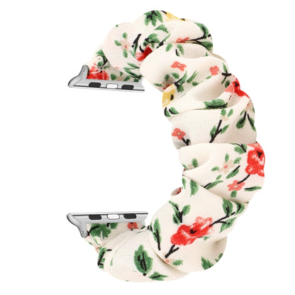 For Apple Watch Series 7 41mm / 6 & SE & 5 & 4 40mm / 3 & 2 & 1 38mm Cloth + Stainless Steel Hair Ring Watch Band(Red Floral) by bashfashion