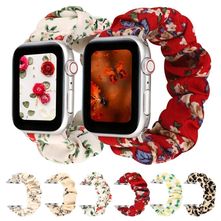 For Apple Watch Series 9&8&7 41mm / SE 3&SE 2&6&SE&5&4 40mm / 3&2&1 38mm Cloth + Stainless Steel Hair Ring Watch Band(Leopard Print) by bashfashion
