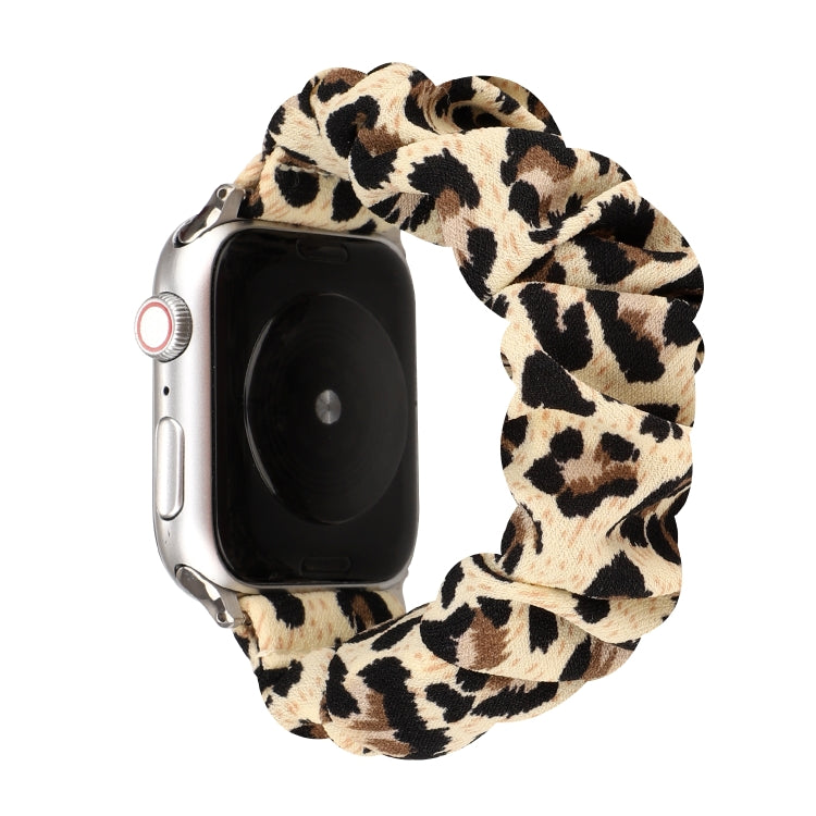 For Apple Watch Ultra 49mm&Watch Ultra 2 49mm / Series 9&8&7 45mm / SE 3&SE 2&6&SE&5&4 44mm / 3&2&1 42mm Cloth + Stainless Steel Hair Ring Watch Band(Leopard Print) by bashfashion