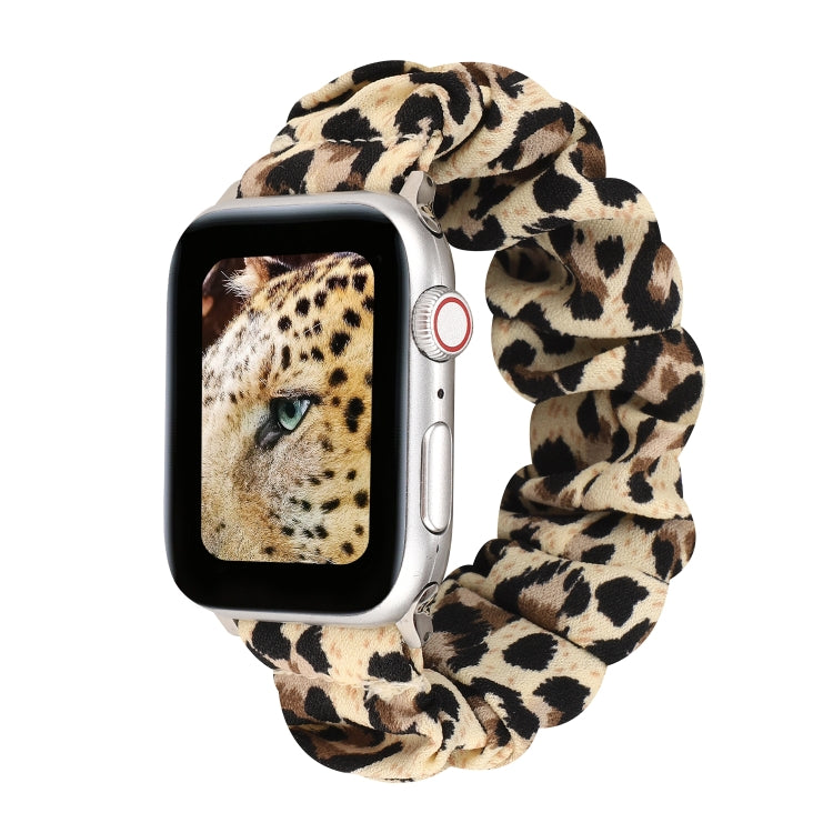 For Apple Watch Ultra 49mm&Watch Ultra 2 49mm / Series 9&8&7 45mm / SE 3&SE 2&6&SE&5&4 44mm / 3&2&1 42mm Cloth + Stainless Steel Hair Ring Watch Band(Leopard Print) by bashfashion